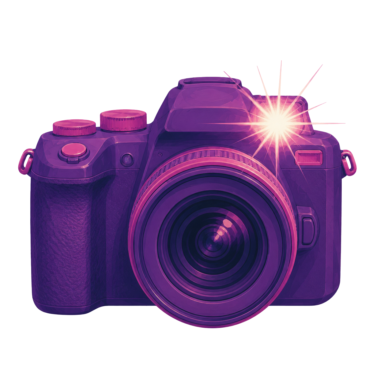Purple camera with a flash burst
